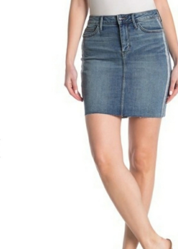 SAM EDELMAN JENNY METALLIC STRIPE DENIM MINI SKIRT - Picture 3 of 4